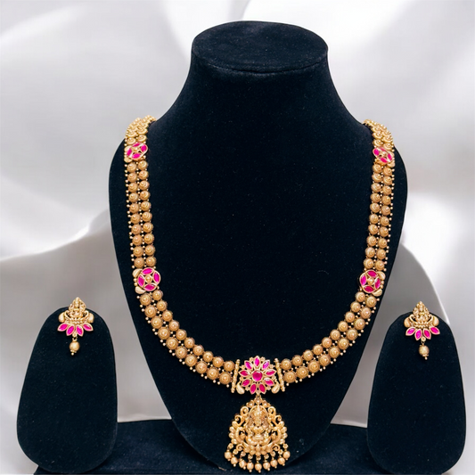 Antique Lakshmi Idol Bridal Haaram & Earrings Set