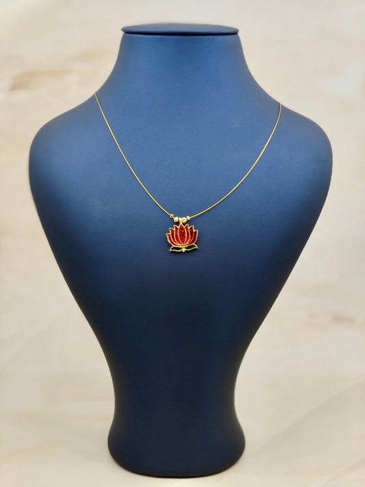 Single Lotus Pendant Invisible chain Maroon