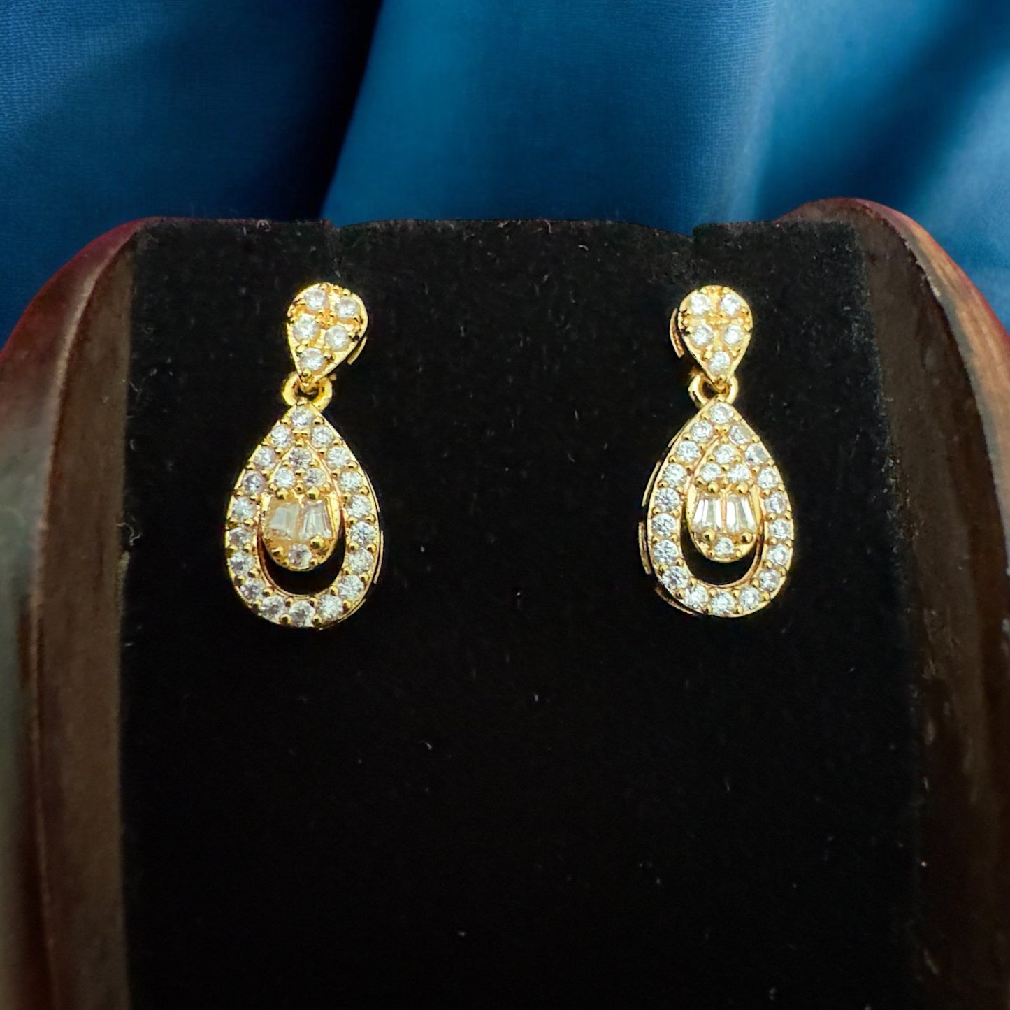 Simple A D Stone Gold Plated Necklace and Earrings Set