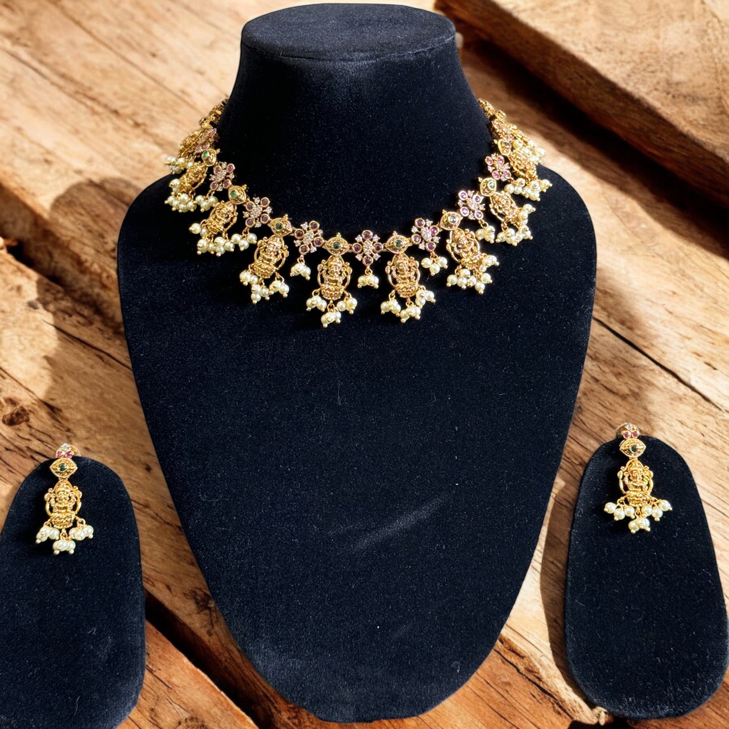 Adorable Lakshmi Design Necklace & Earrings Set
