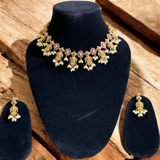 Adorable Lakshmi Design Necklace & Earrings Set