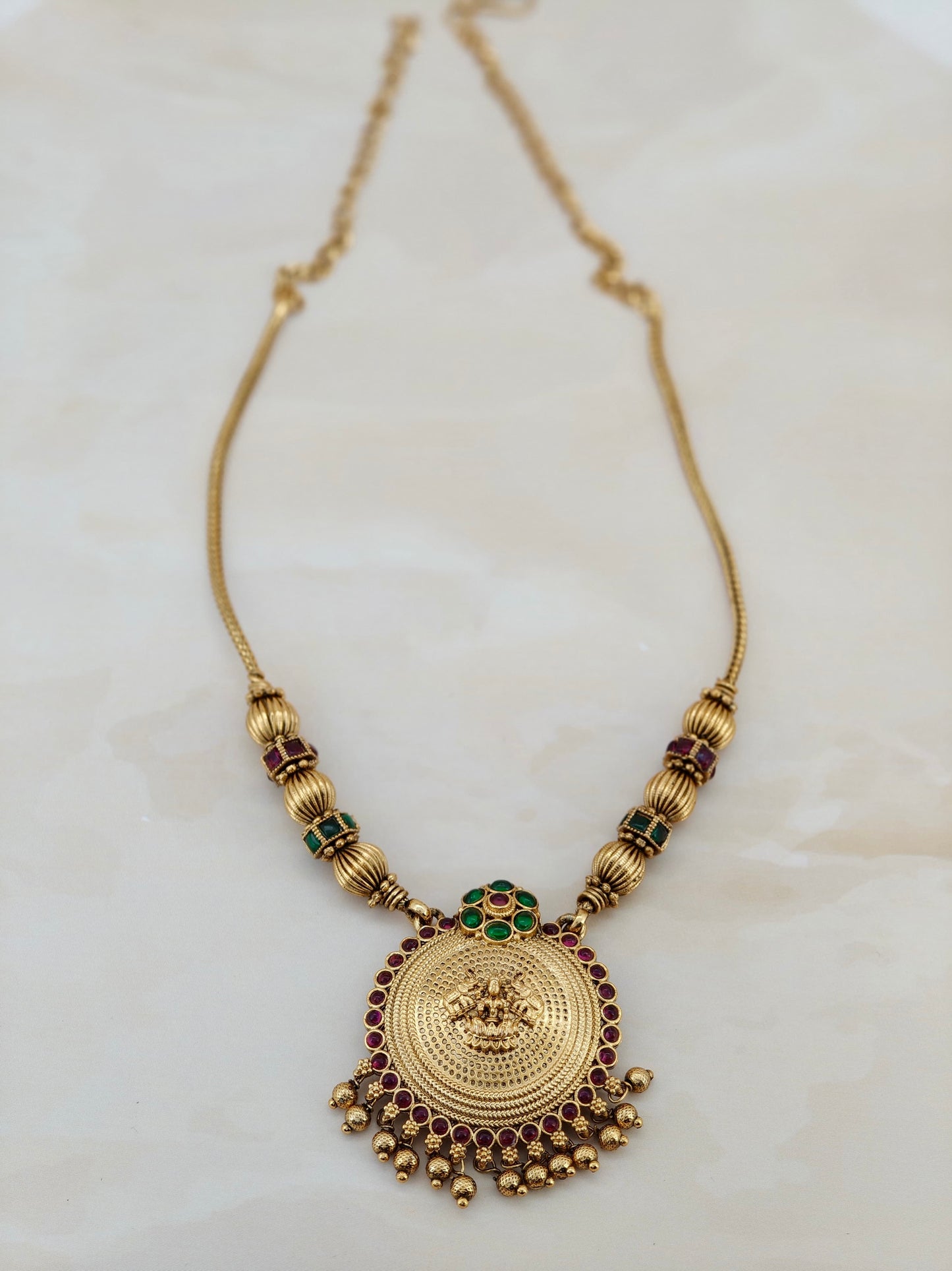 Traditional Lakshmi Pendant necklace Green and Red