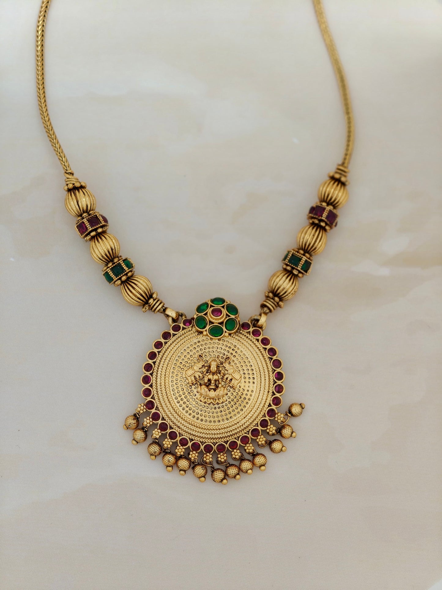 Traditional Lakshmi Pendant necklace Green and Red