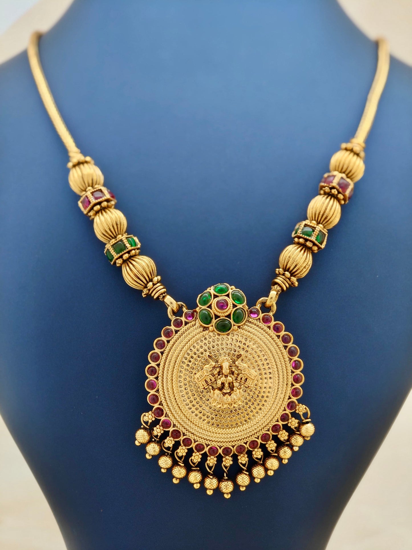 Traditional Lakshmi Pendant necklace Green and Red