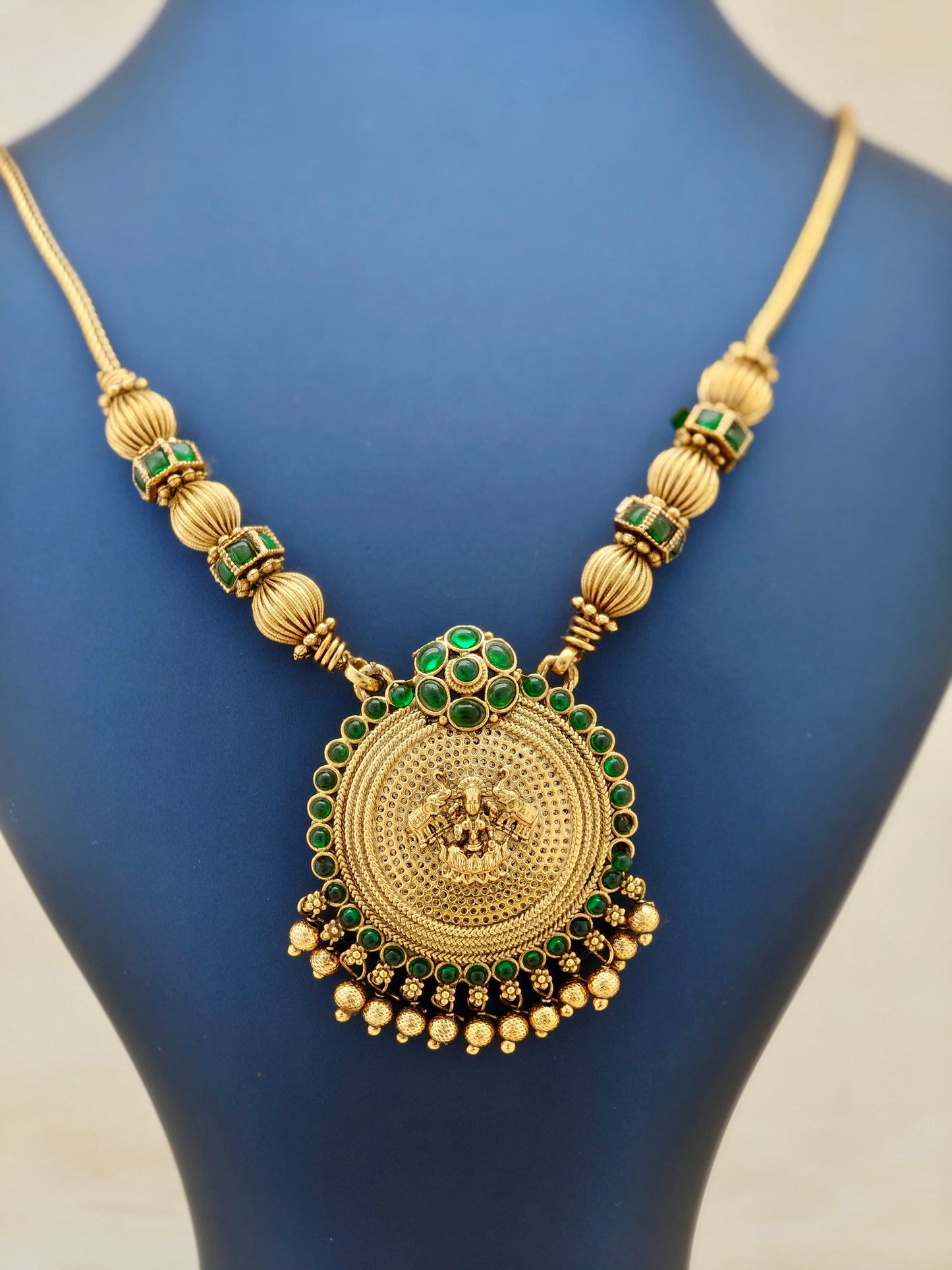 Traditional Lakshmi Pendant necklace Green