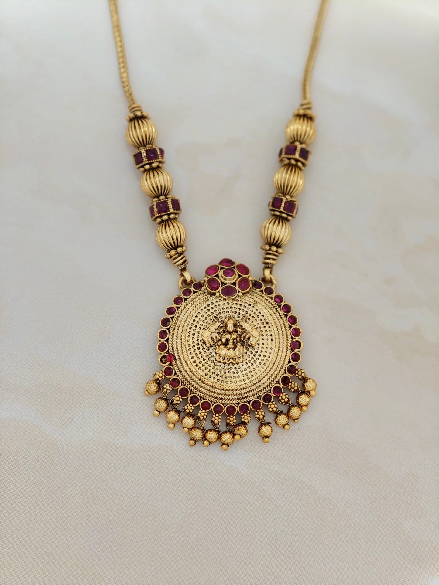 Traditional Lakshmi Pendant necklace Red