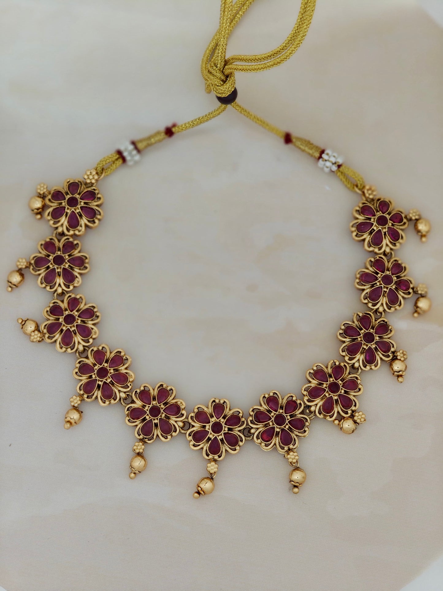 Floral Pattern Hanging necklace Ruby