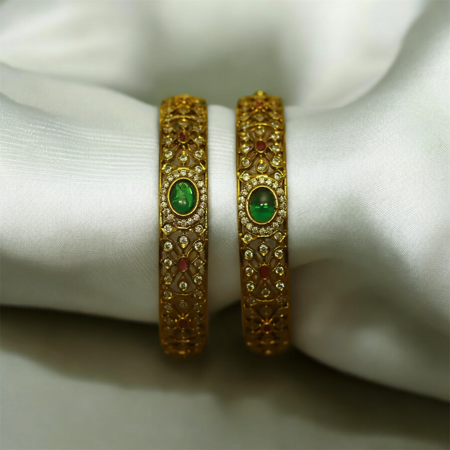 Multi Stones Floral Bangle (Set of 2)