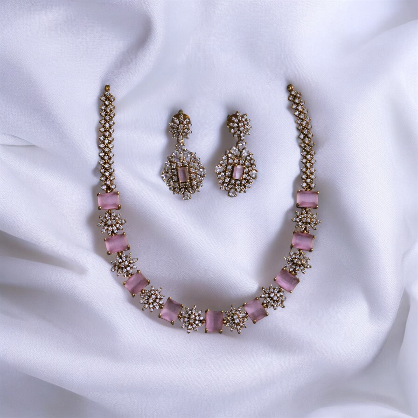 Stunning Simple AD Stone Necklace & Earrings Set