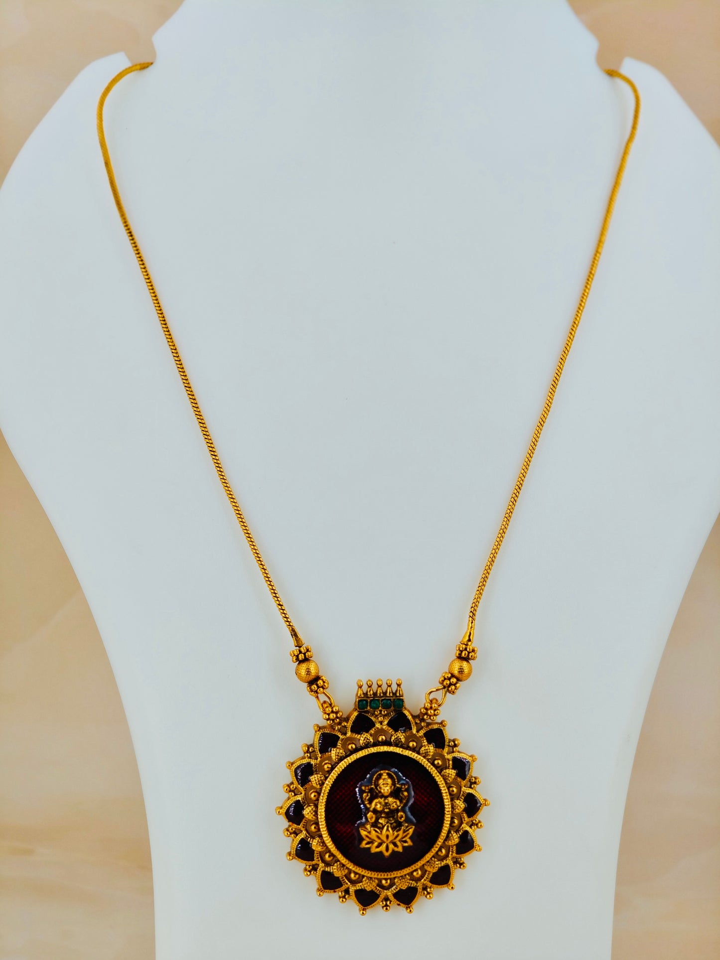 Beautiful Lakshmi Pendant Necklace Maroon(without earrings)