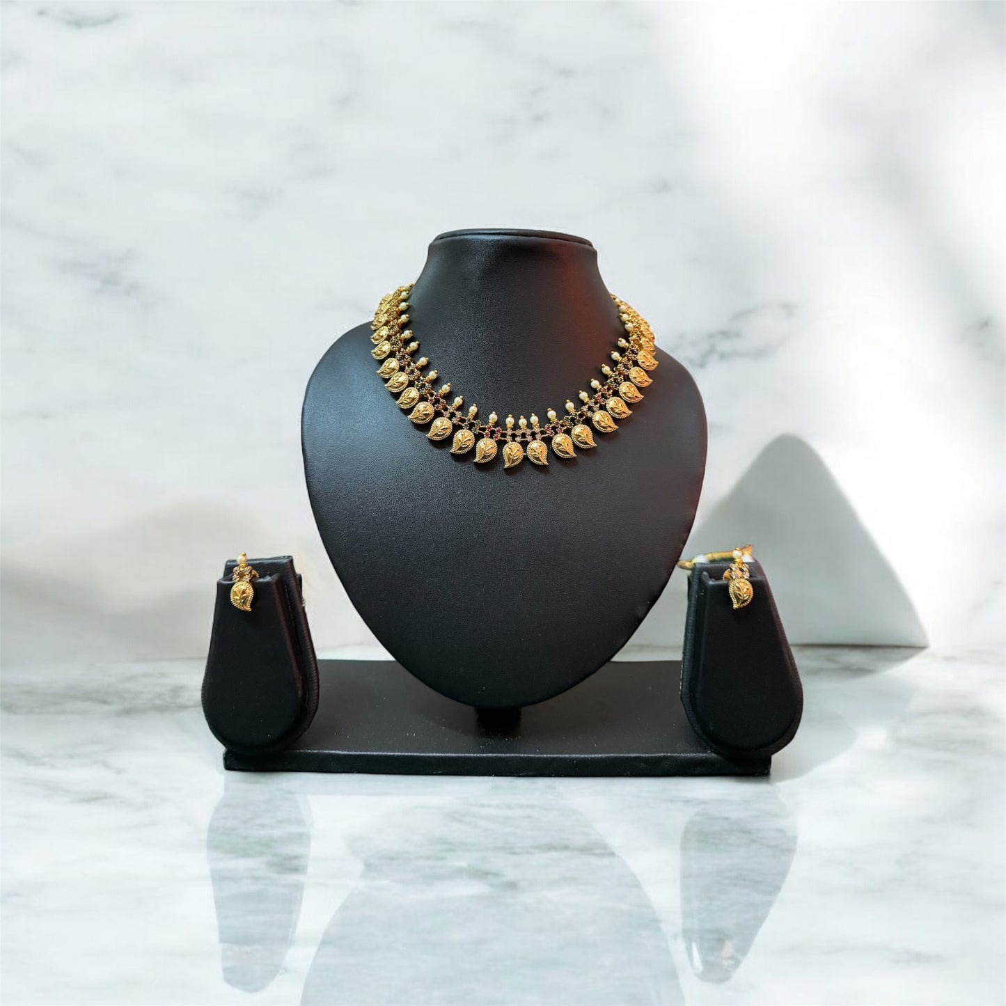 Matte Finish Mango Design Necklace & Earrings Set