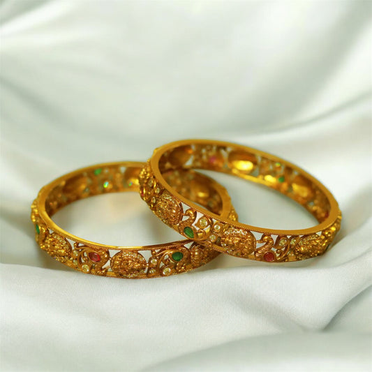 Antique Peacock & Lakshmi Bangle (Set of 2)