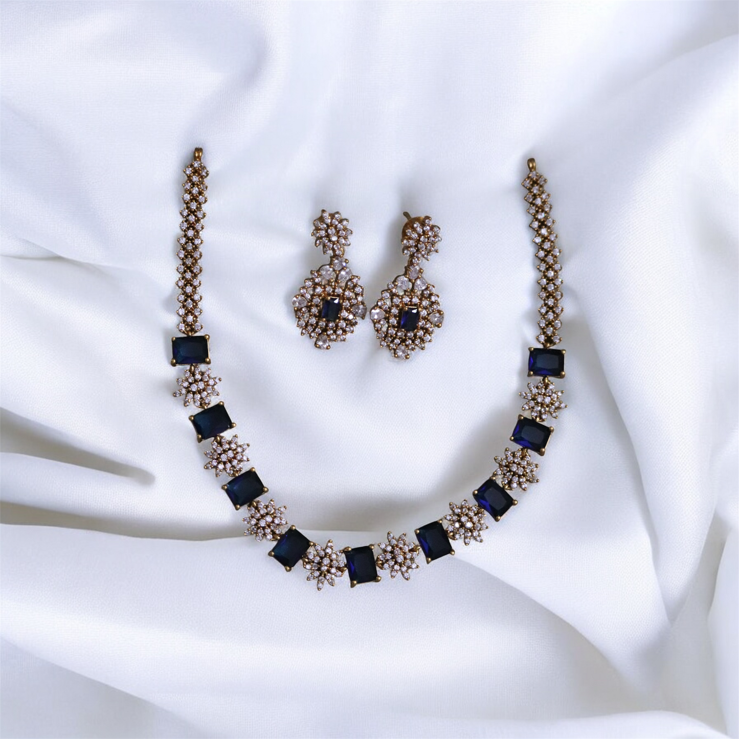 Stunning Simple AD Stone Necklace & Earrings Set