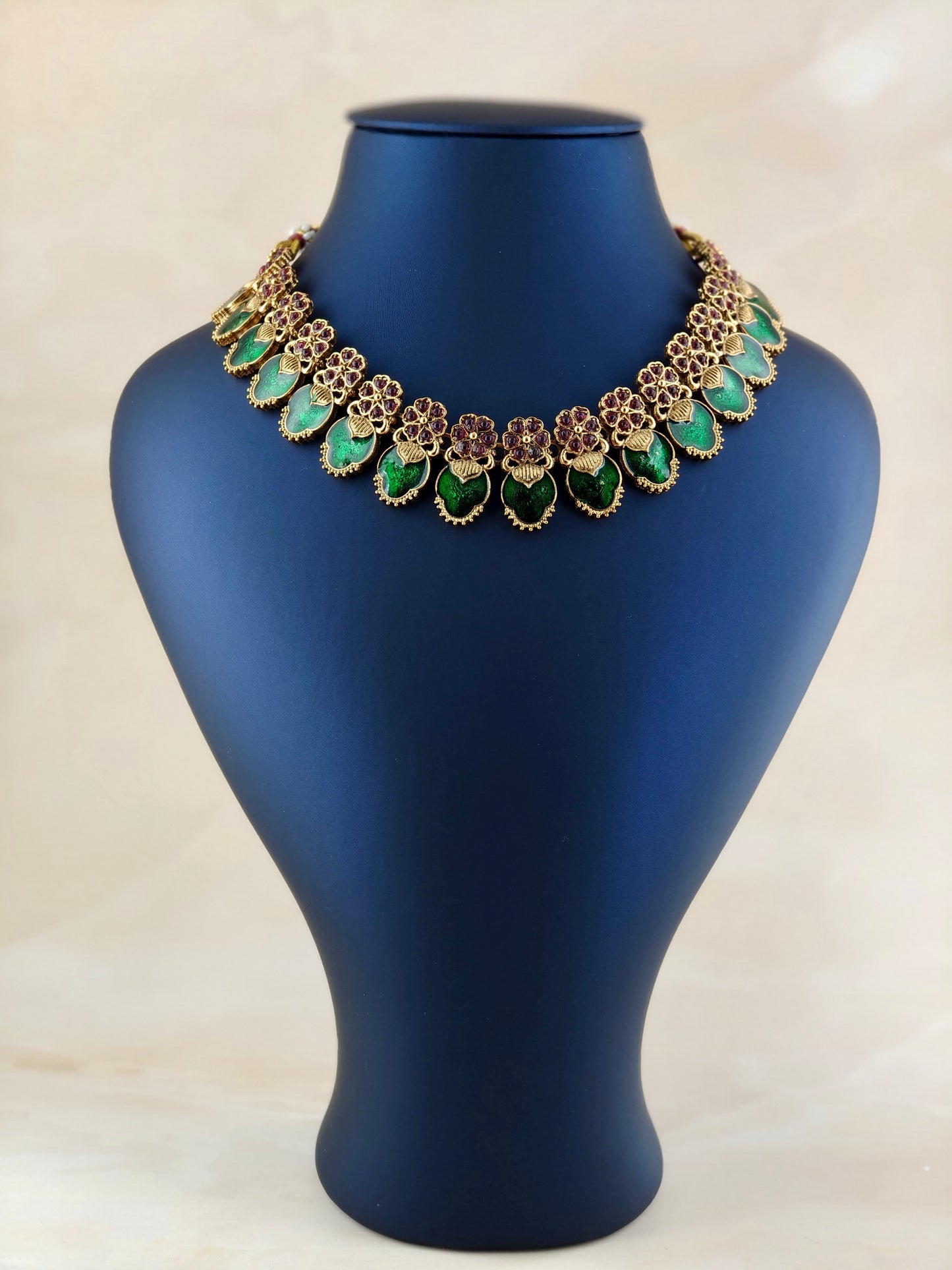 Beautiful Green Enamel Ruby Stone Necklace
