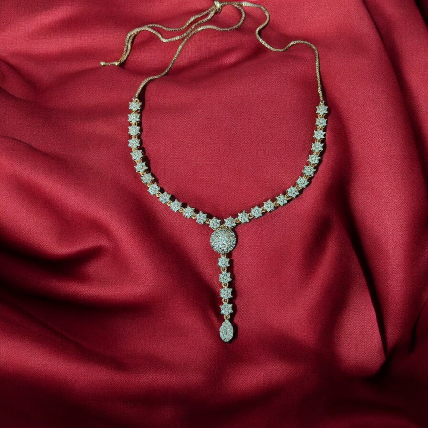 Sparkling A D Stone Rose Gold Necklace & Earrings Set