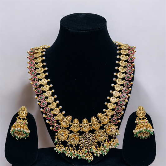 Premium Kemp Manga Lakshmi Bridal Haaram & Jhumka Set