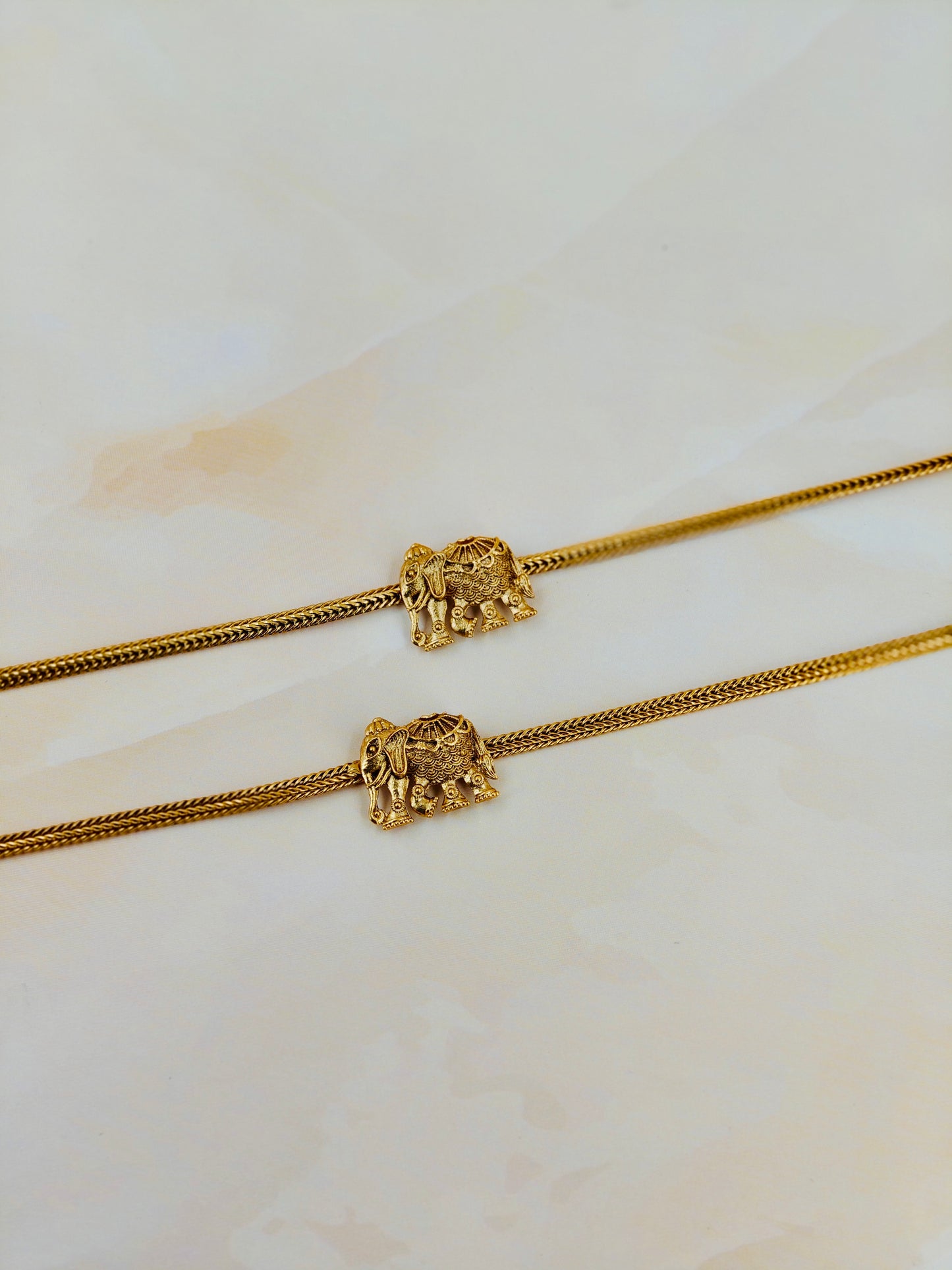Golden Elephant Engraved Anklet