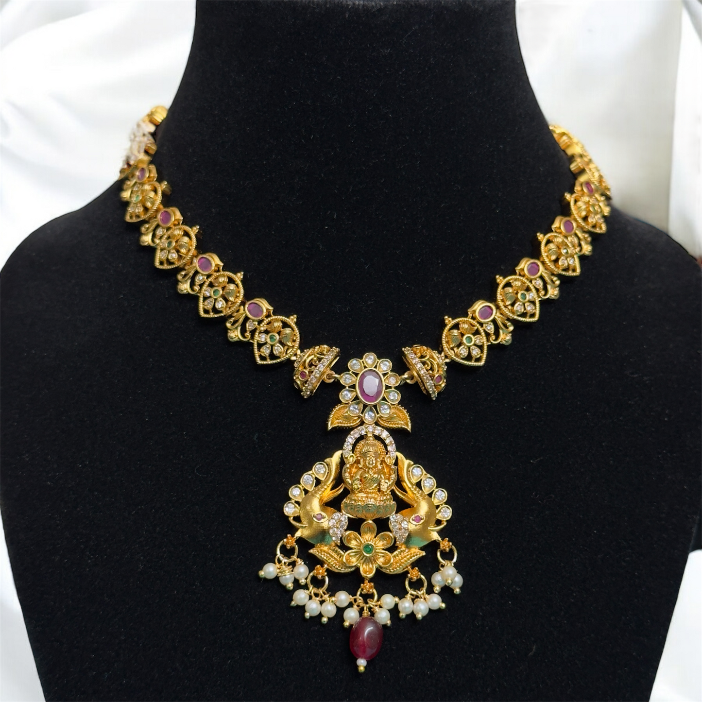 Unique Lakshmi Pendant Necklace with Earrings