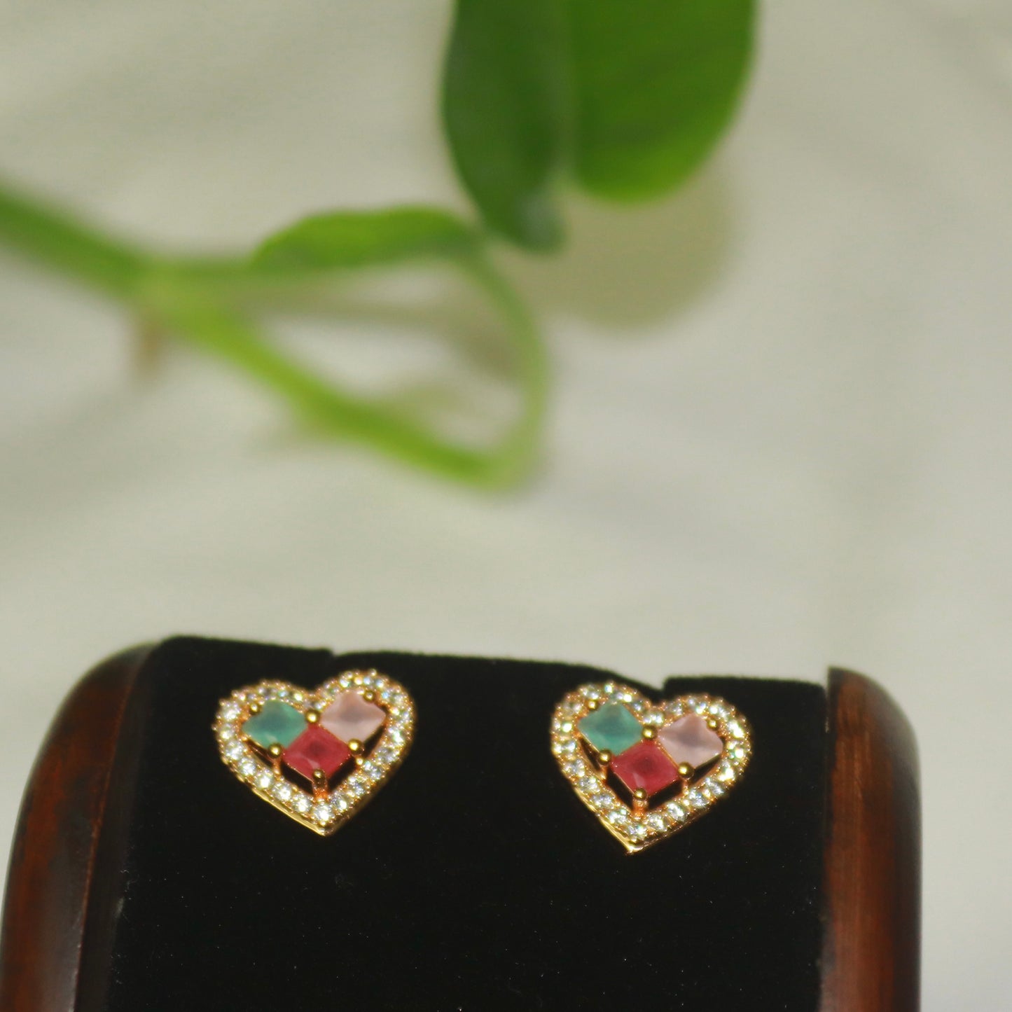 Multi Stone Heart Design Rose Gold Earrings