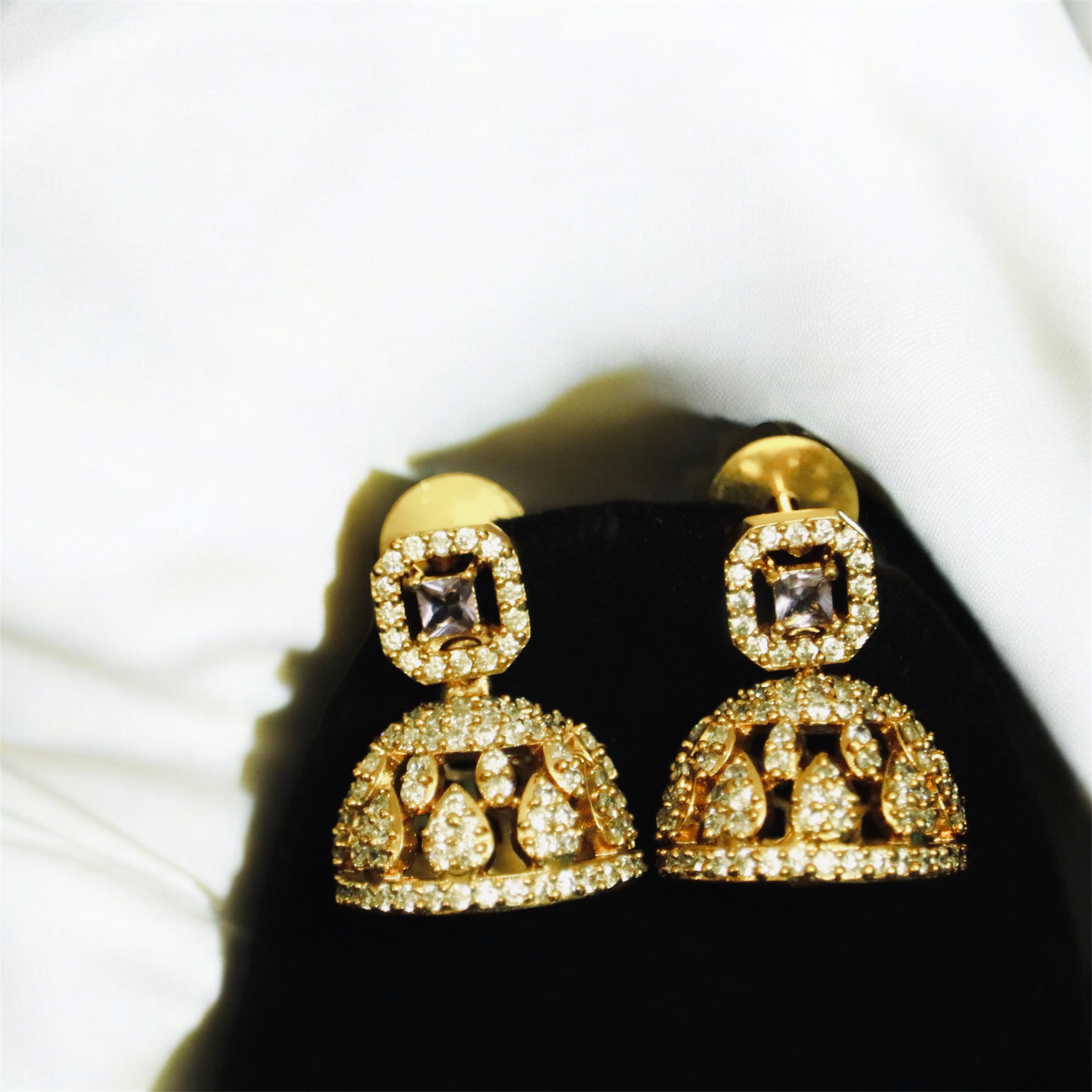 Elegant AD Stone Necklace with Jhumkas