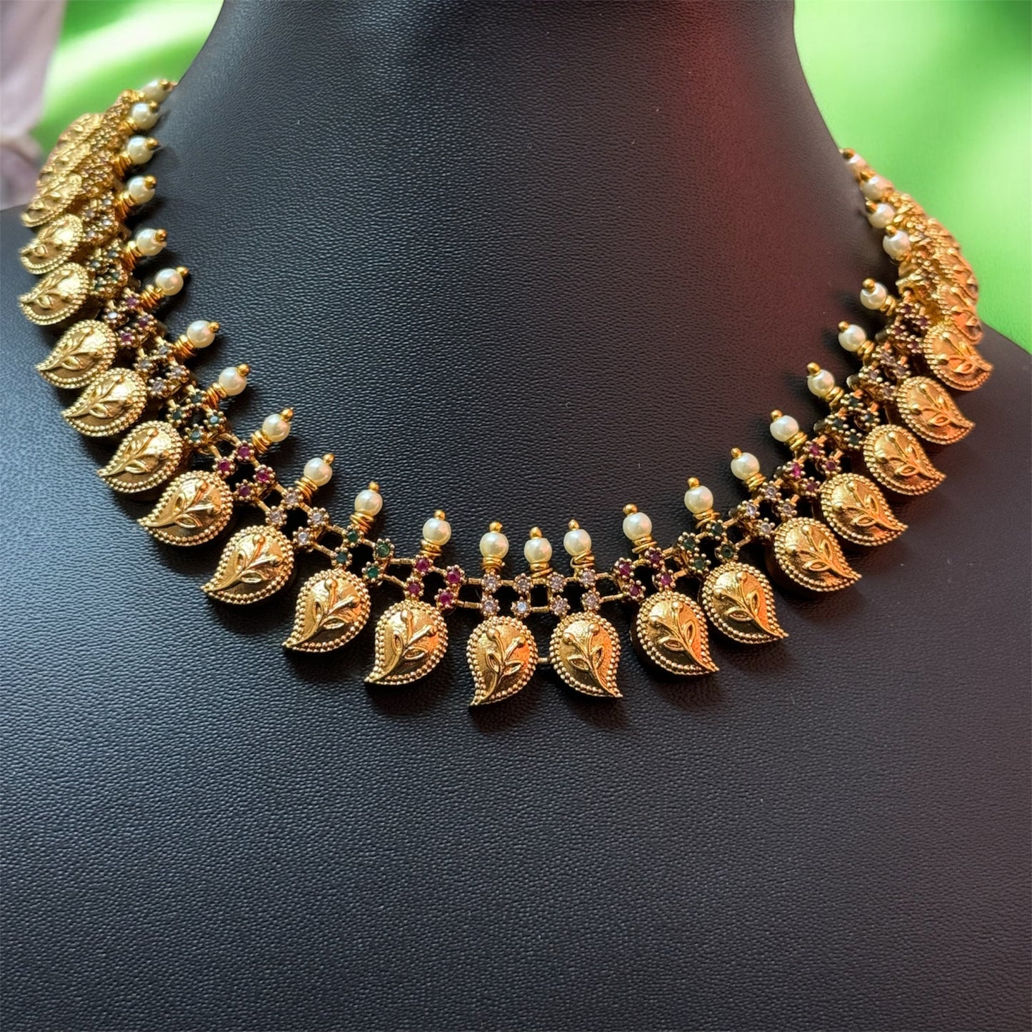 Matte Finish Mango Design Necklace & Earrings Set