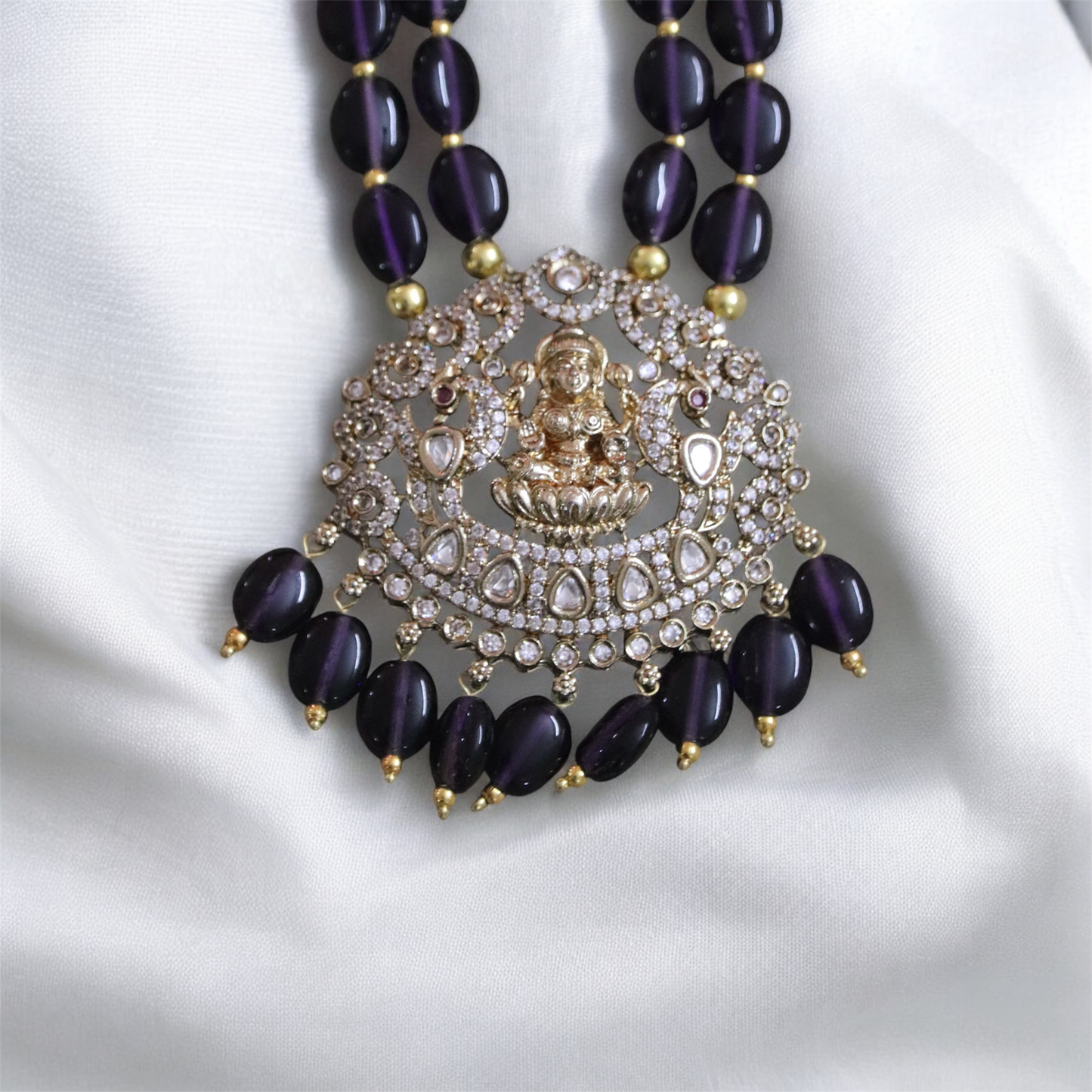 Stunning Victorian Dark Purple Beaded Haaram & Earrings Set