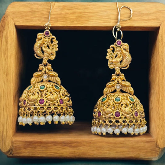 Elegant Peacock Jhumka with Pearls