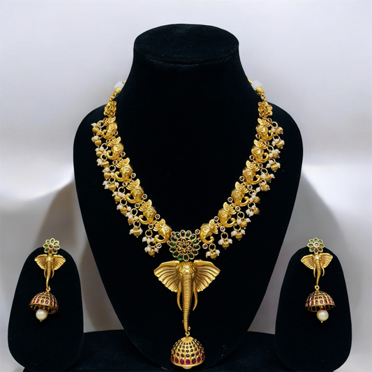 Unique Elephant Face Haaram & Earrings Set