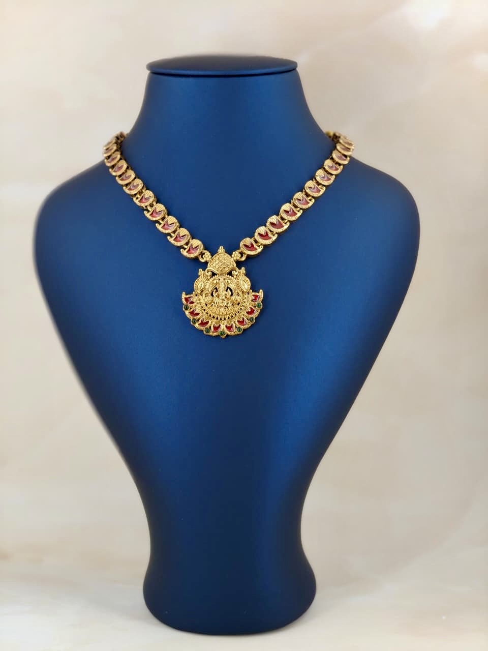 Antique Ganesha Pendant Enamel Necklace Red