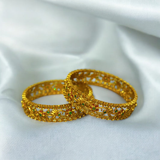 Multi Stones Floral Bangle (Set of 2)