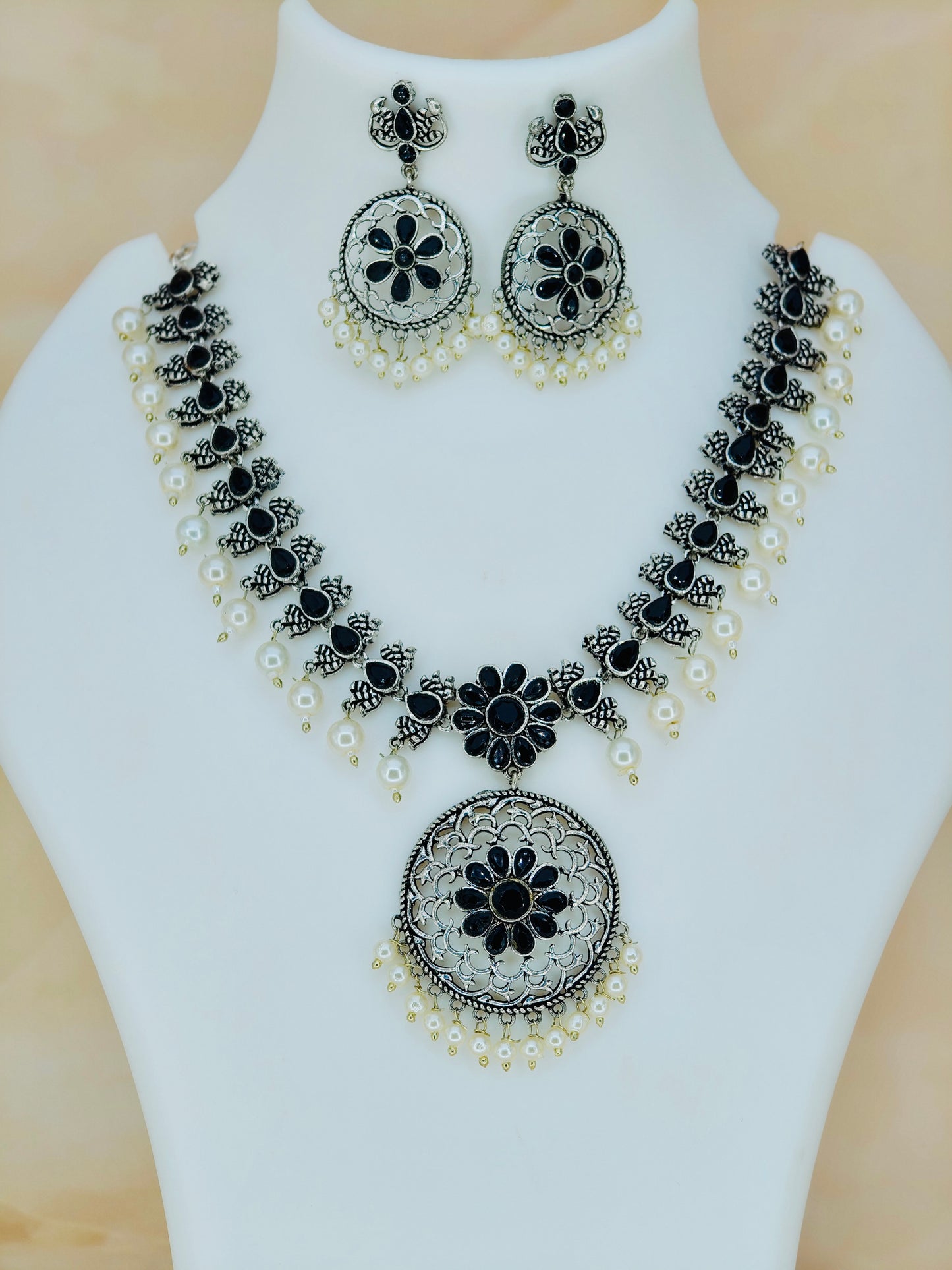 Beautiful Oxidised Necklace Set Black