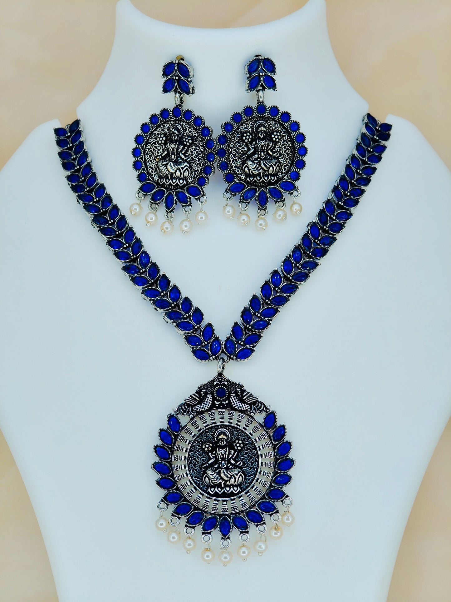 Beautiful Oxidised Necklace Set Royal Blue