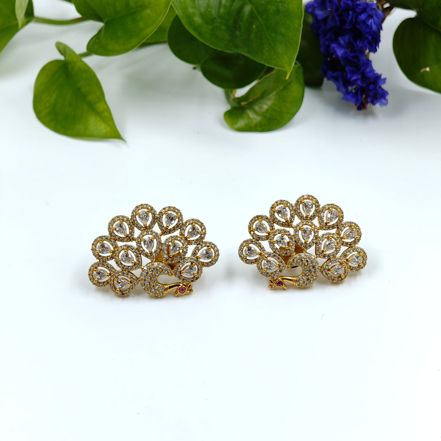 Sparkling Peacock Ear Studs