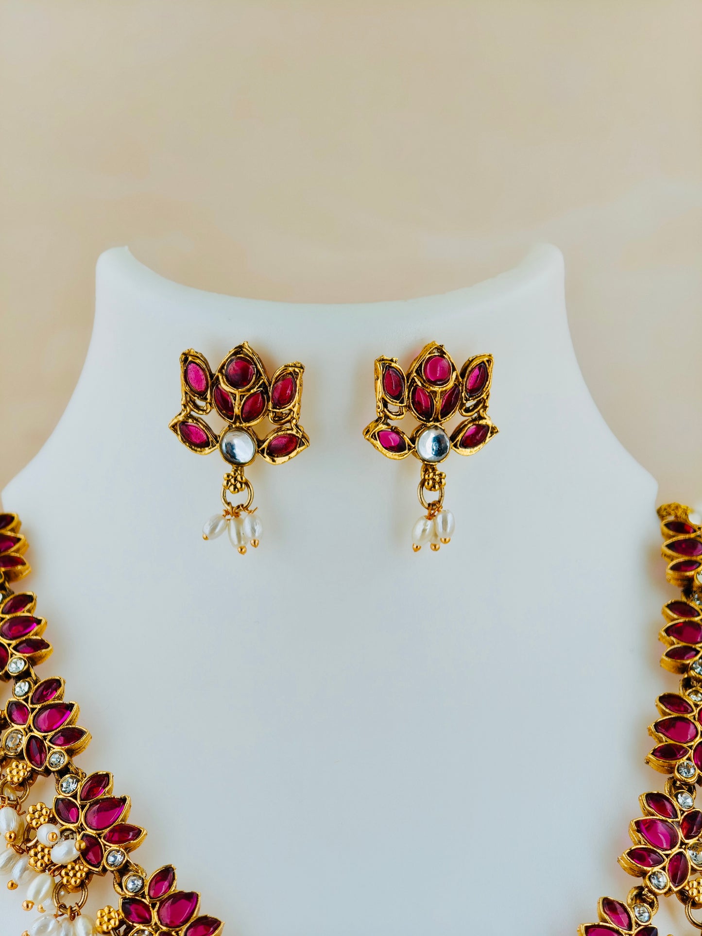 Beautiful Lotus Necklace with rice pearls Ruby