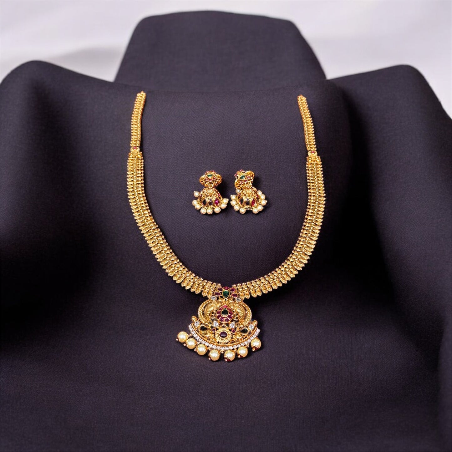 Classic Matte Finish Bridal Haaram & Jumka Set
