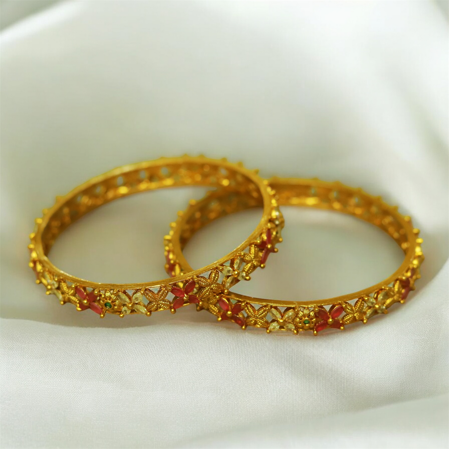 Multi Stones Flower Bangle (Set of 2)