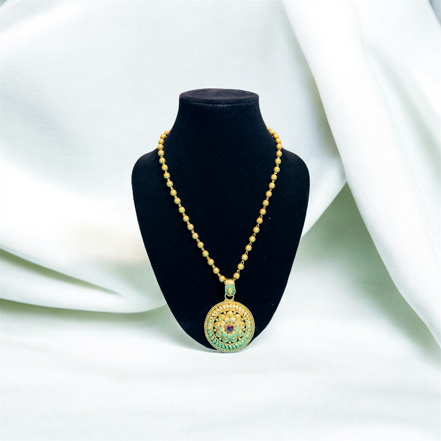 Traditional Large Pendant Balls Chain with Earrings