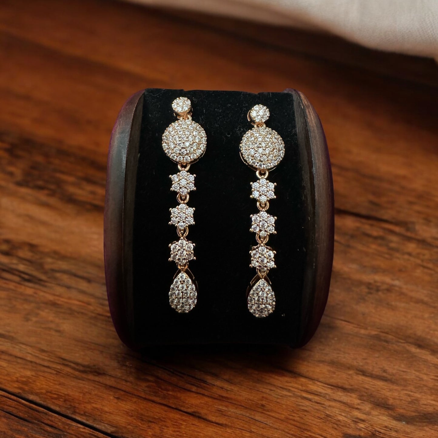 Sparkling A D Stone Rose Gold Necklace & Earrings Set