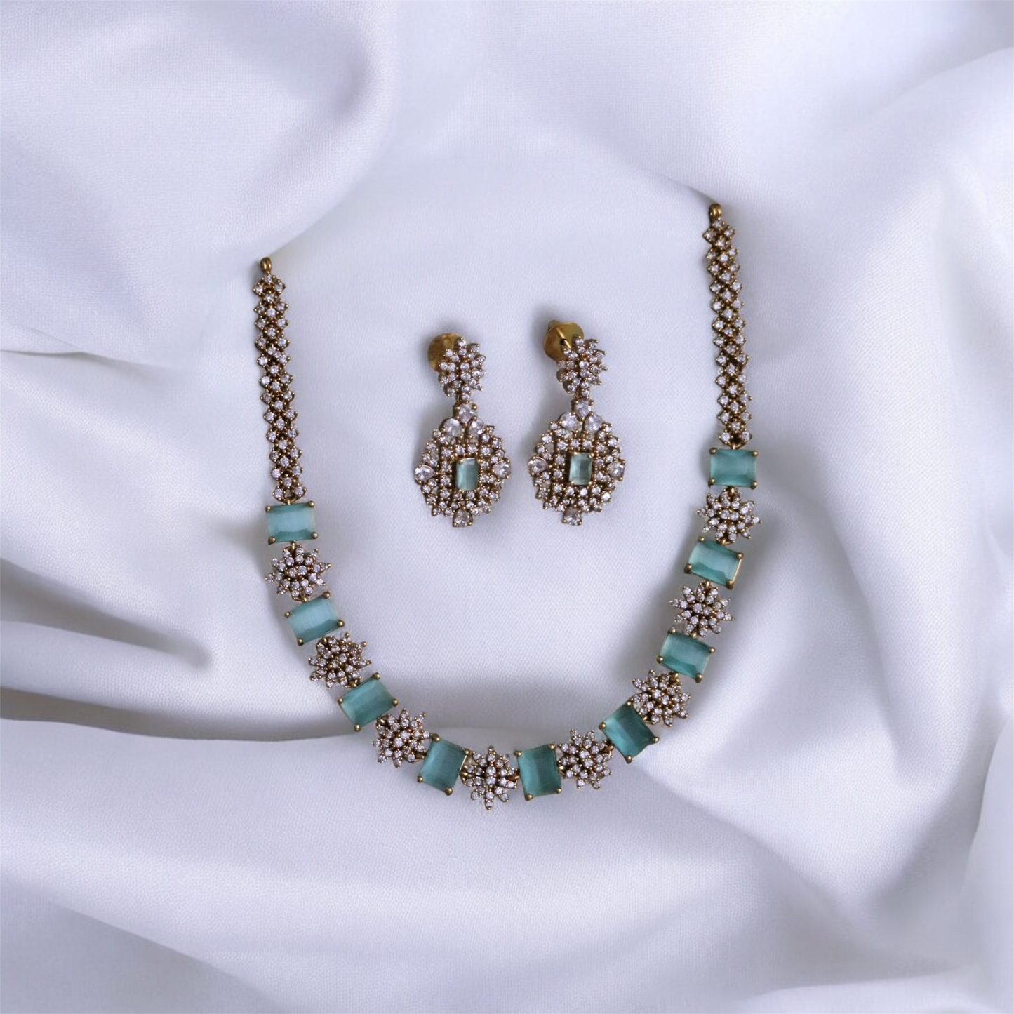 Stunning Simple AD Stone Necklace & Earrings Set