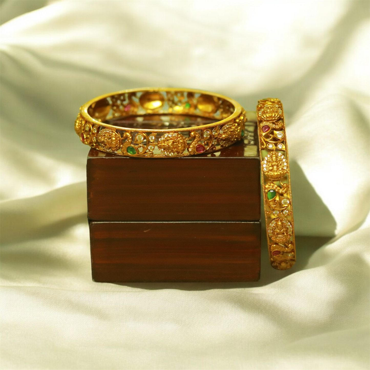 Antique Peacock & Lakshmi Bangle (Set of 2)