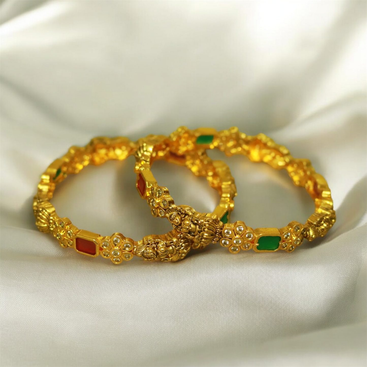 Multi Stones Lakshmi Bangle (Set of 2)