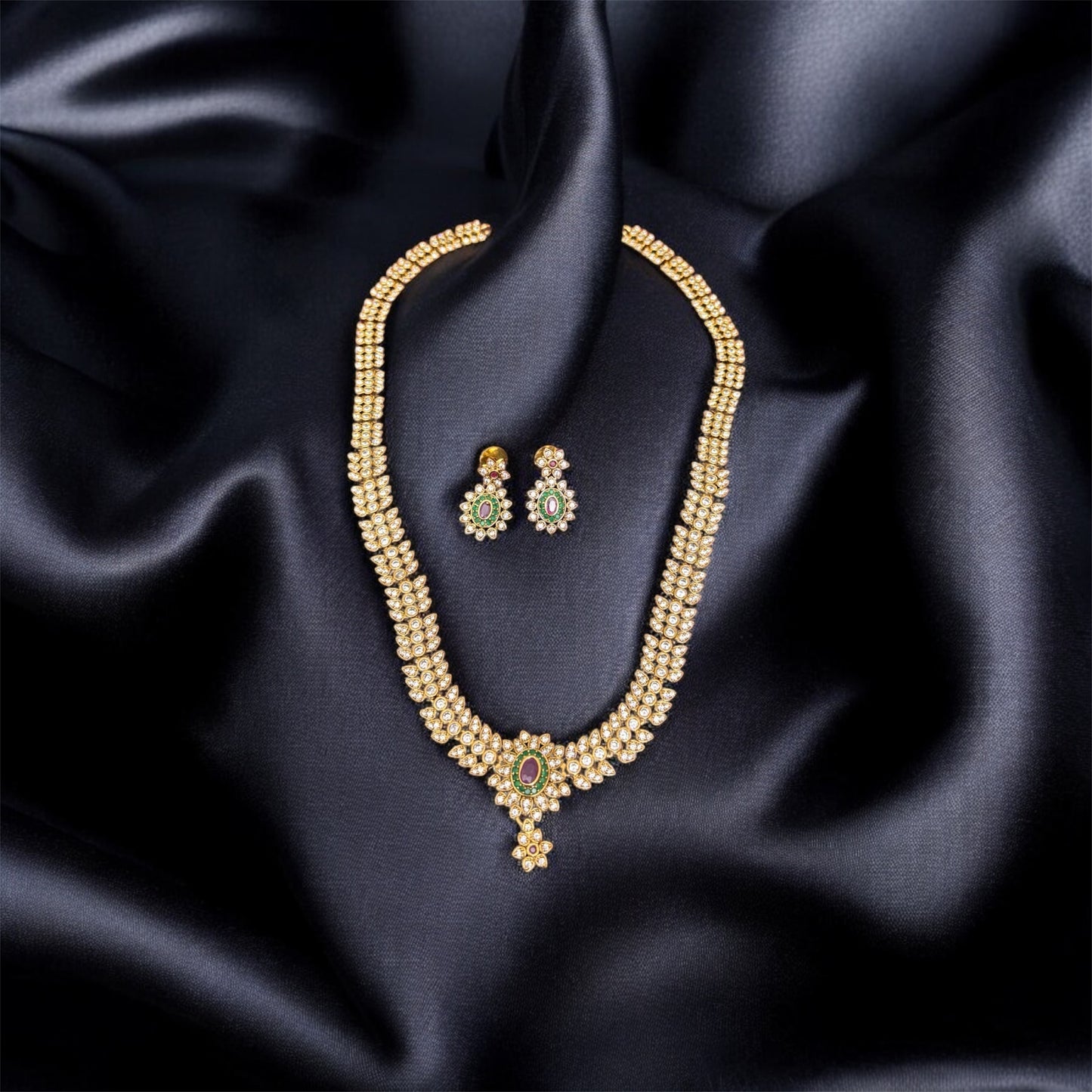 Sparkling White Stone Haaram & Earrings Set