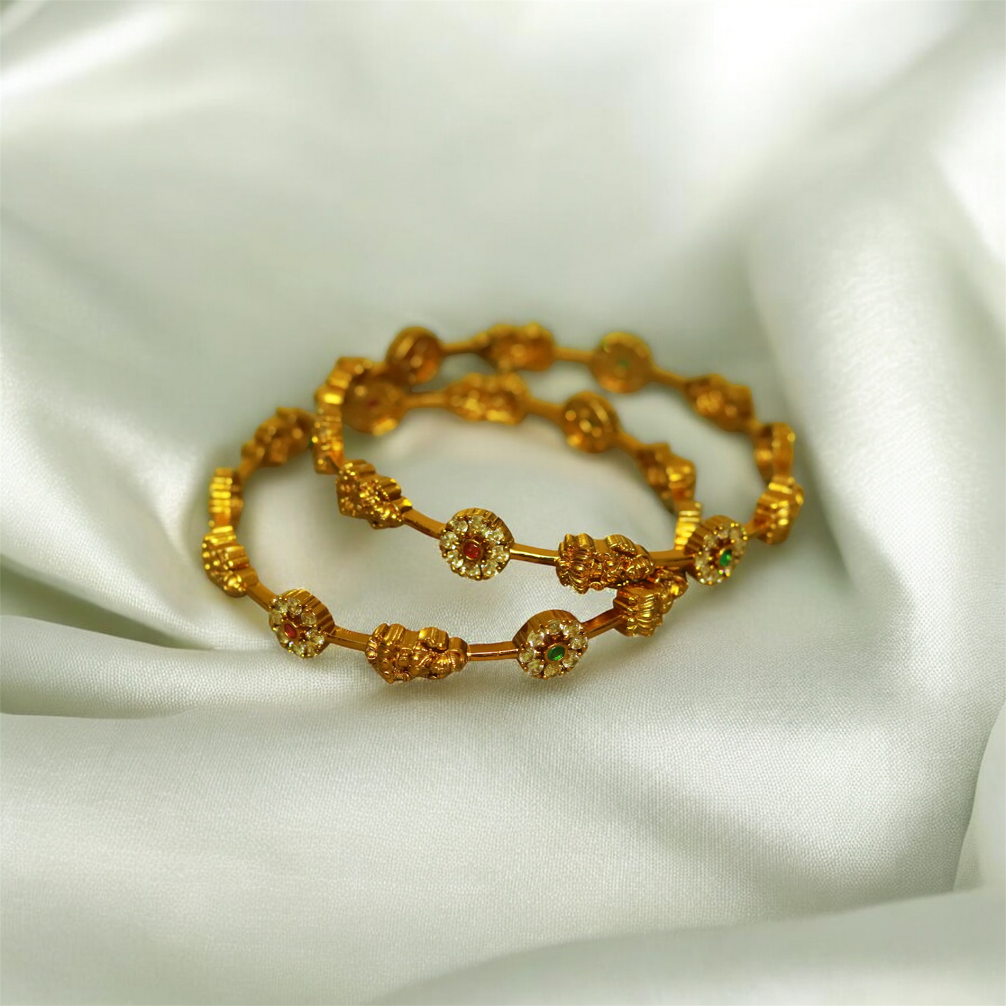 Lakshmi Flower Multi Stones Bangle (set of 2)