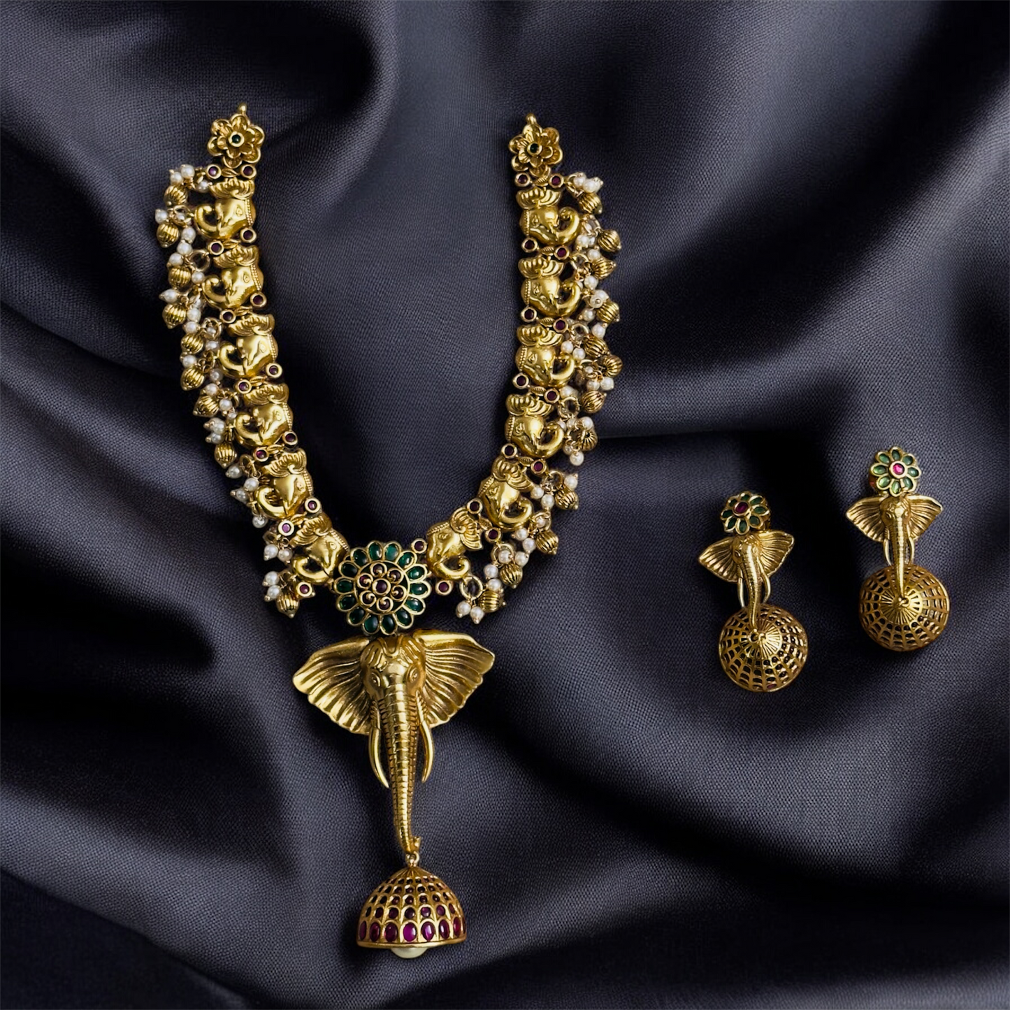 Unique Elephant Face Haaram & Earrings Set
