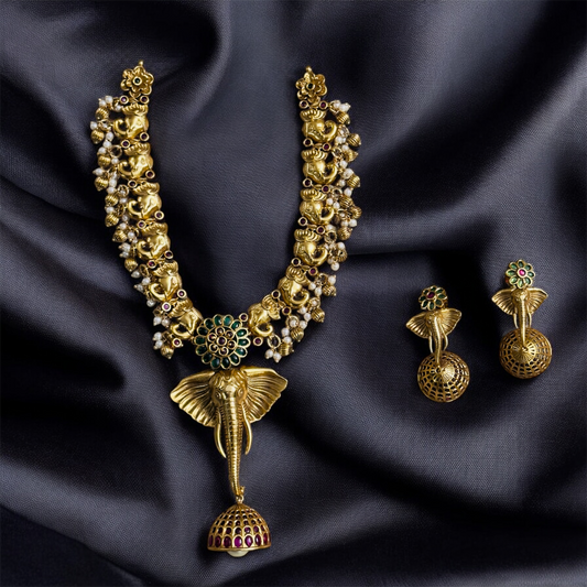Unique Elephant Face Haaram & Earrings Set