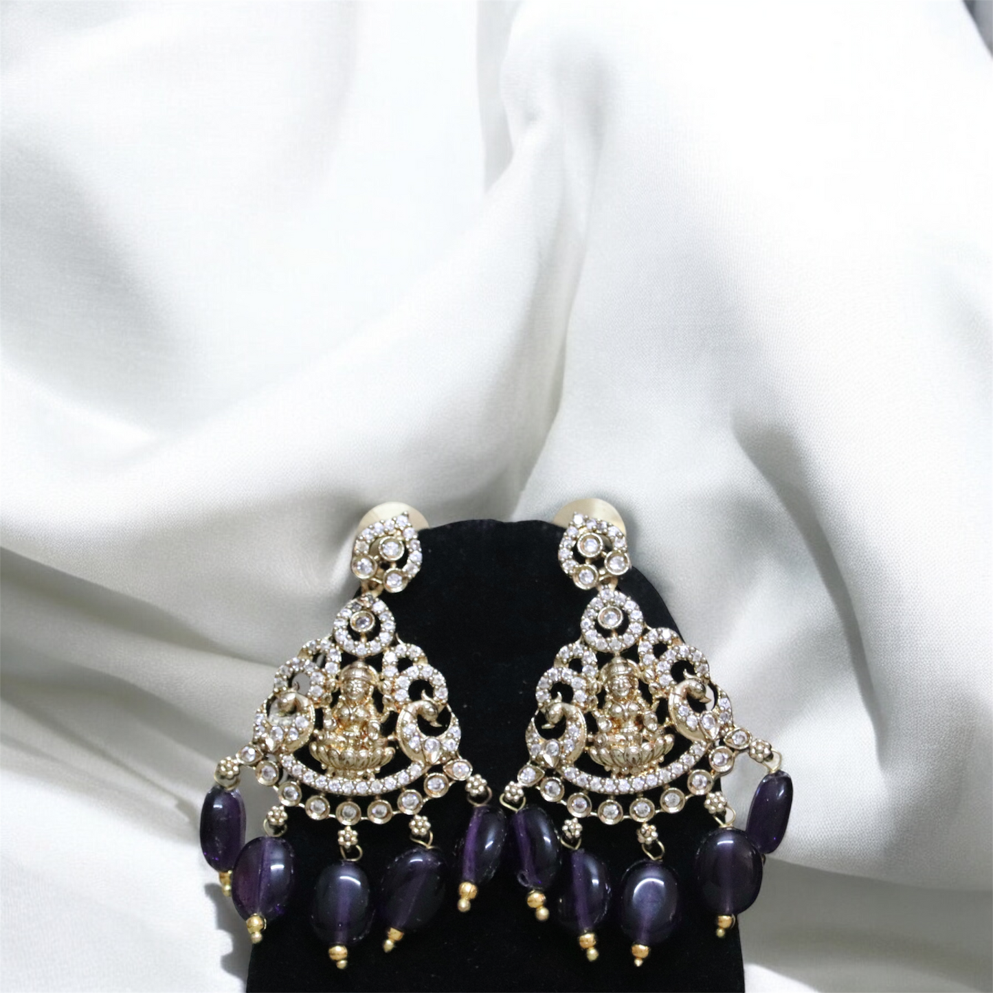 Stunning Victorian Dark Purple Beaded Haaram & Earrings Set