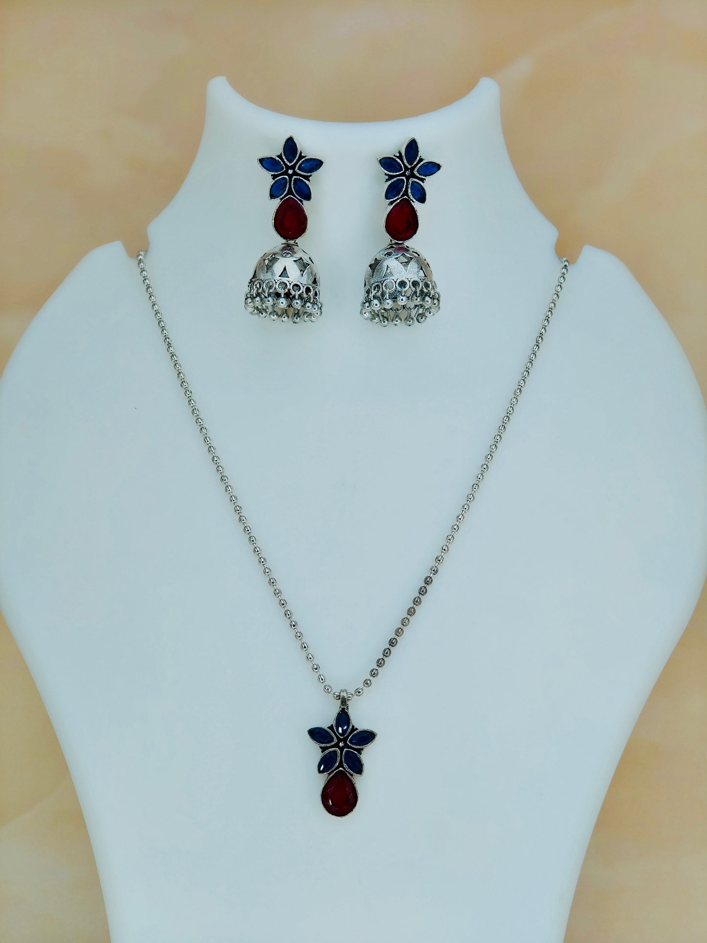 Simple Oxidised Set Blue & Red