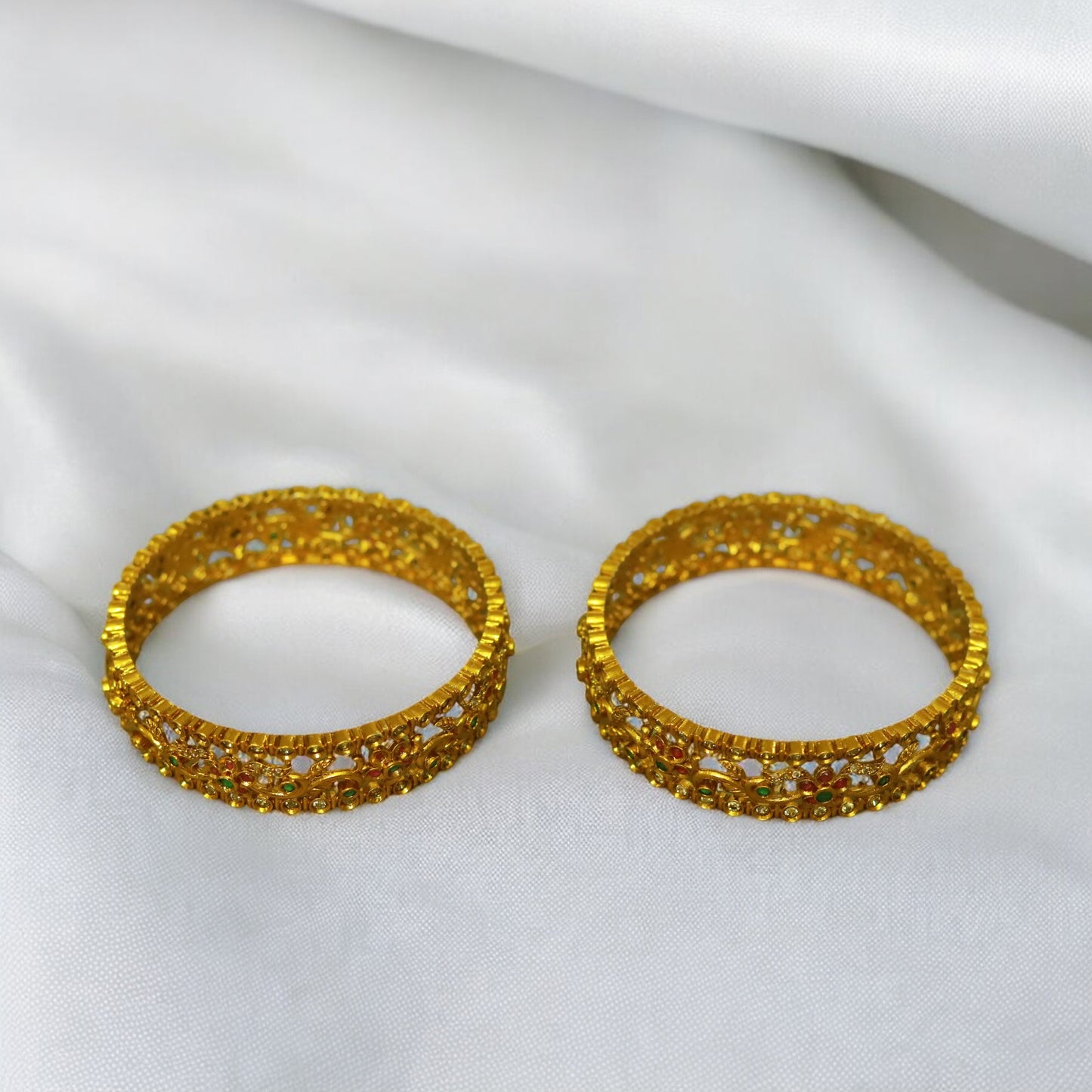 Multi Stones Floral Bangle (Set of 2)