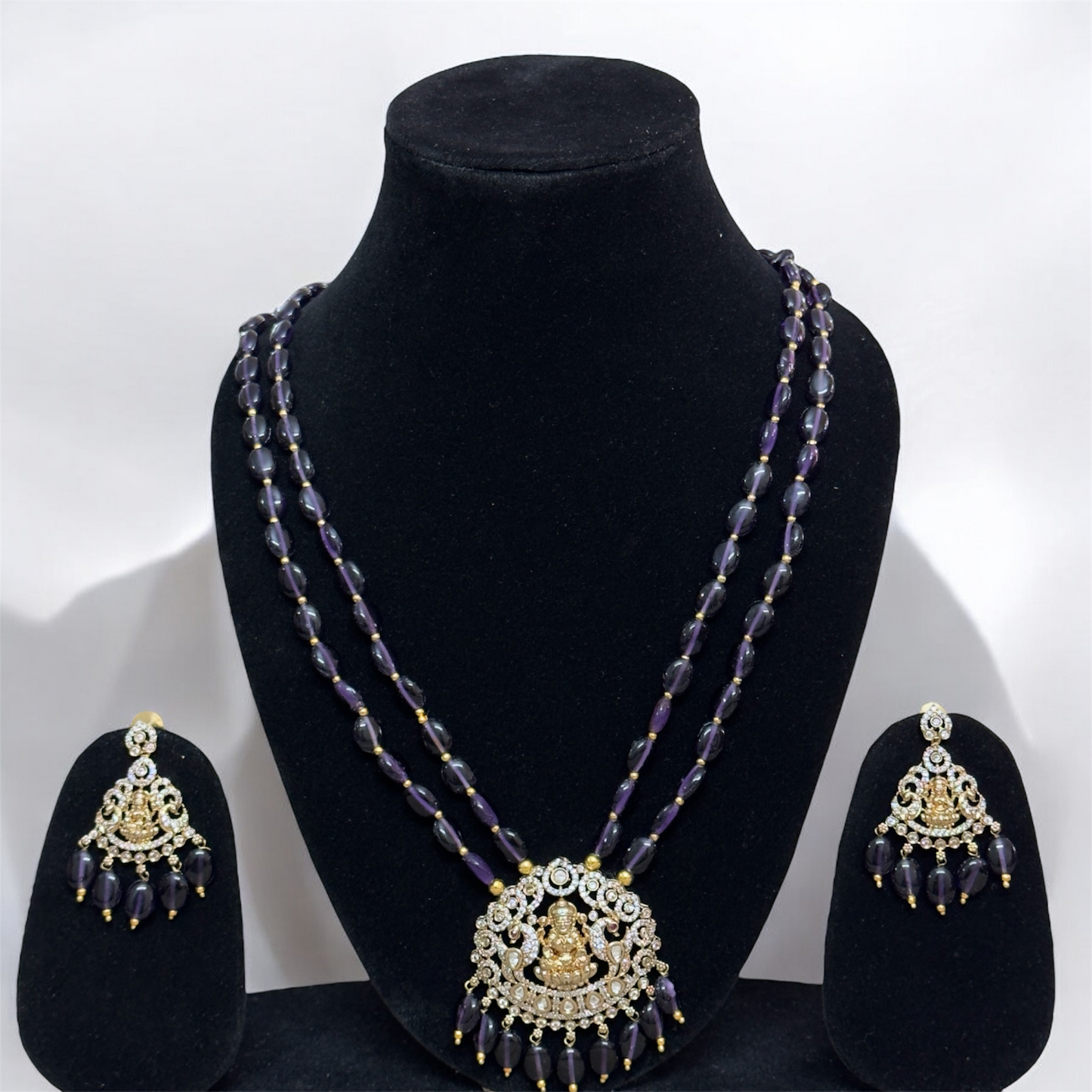 Stunning Victorian Dark Purple Beaded Haaram & Earrings Set