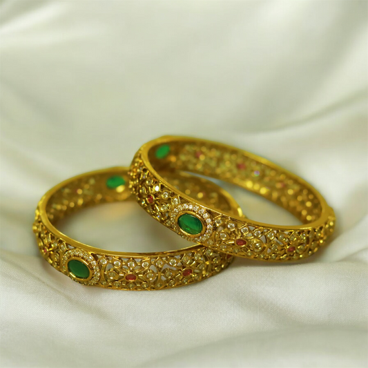 Multi Stones Floral Bangle (Set of 2)